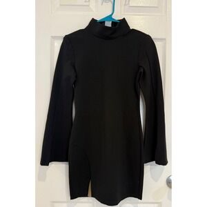 Lush Mini Dress Turtleneck Long Bell Sleeve‎ Party Cocktail Black S